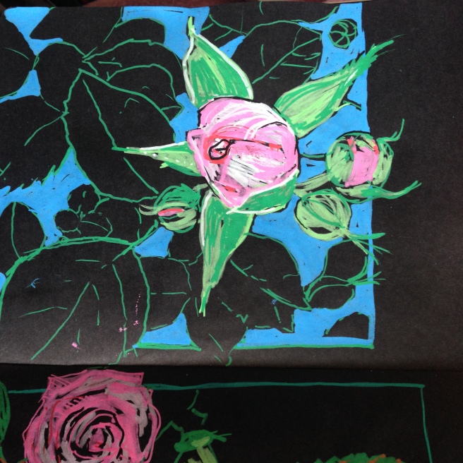 magic sketchbook.flowerDrawing on black paper. art